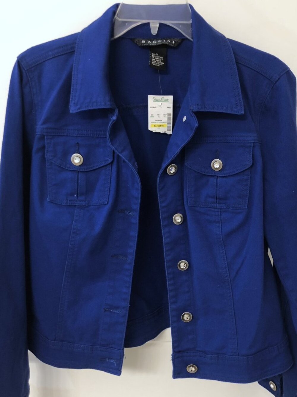 Baccini Royal Blue Denim Jacket With Rhinestone Buttons, Size M